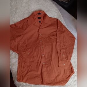 Izod Silky Poplin Orange Shirt Size 16 (L34/35)